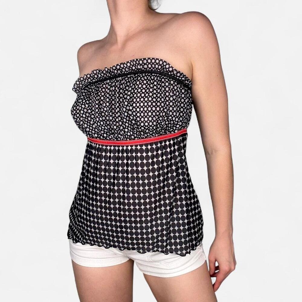 Black white polka dot strapless bandeau top summer from Charlotte